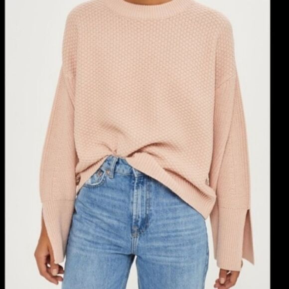 Topshop Blush Ballet Pink Split Cuff Oversized Textured Slouchy Sweater 6 - Picture 13 of 14
